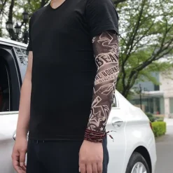 Falska tillfälliga tatueringsärmar Vuxna Kvinnor Män Slip on Elastiska Armstrumpor Unisex Party Halloween Tatuering Biker Sun Block 1 Par-GKK013><noscript><img width=