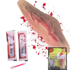 Falskt avskuret halssår med 10 ml falskt blod halloween-tillbehör> Smink