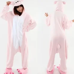 Fancy Cosplay Kostym Onesie Pyjamas Vuxen Nattkläder Pink Pig L><noscript><img width=