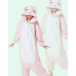 Fancy Cosplay Kostym Onesie Pyjamas Vuxen Nattkläder Pink Pig L><noscript><img width=