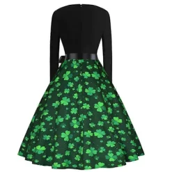 Fashion Rundhalsklänning med Tryck av Fyrklöver för St. Patrick's Day (Storlek M)> Dräkter