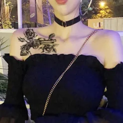 Fashion Tattoo Sticker Temporary Black Roses Design Full Flower Arm Big Fake Tattoo Sticker Body Art Decal Qinhai 2><noscript><img width=