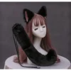 Faux päls varg öron pannband och lurvig anmimal lång svans set Halloween fest anime lolita maskerad cosplay kostym（svart vit）> Huvudbonader