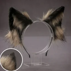 Faux päls varg öron pannband och lurvig anmimal lång svans set Halloween fest anime lolita maskerad cosplay kostym（svart vit）><noscript><img width=