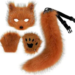 Faux pälsräv svans katt varg cosplay kostym set plysch mask fluffiga tass handskar Halloween jul（räv）> Tillbehör