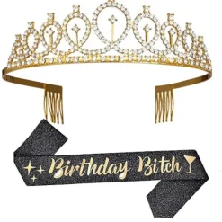 Födelsedagsdrottning Skärp & Strass Tiara Kit - 21:a 30:e Födelsedagspresenter Födelsedag Skärp för Kvinnor Födelsedagsfest Tillbehör_Speciella gåvor Black | Fyndiq> Tillbehör