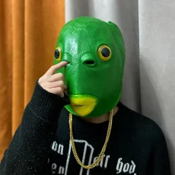 Fiskhuvudbonad, Grön fiskmanhuvudbonad [Solglasögon + Guld Halsband], Husdjurshuvudbonad Kostymtillbehör för Halloween, Jul, Karneval, Maskerad.> Tillbehör