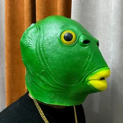 Fiskhuvudbonad, Grön fiskmanhuvudbonad [Solglasögon + Guld Halsband], Husdjurshuvudbonad Kostymtillbehör för Halloween, Jul, Karneval, Maskerad.><noscript><img width=
