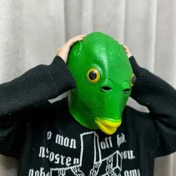 Fiskhuvudbonad, Grön fiskmanhuvudbonad [Solglasögon + Guld Halsband], Husdjurshuvudbonad Kostymtillbehör för Halloween, Jul, Karneval, Maskerad.><noscript><img width=