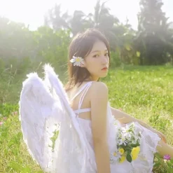 LEIGELE Fjäder Ängelvingar med Elastiska Band Cosplay Party Vingar Scenföreställning Ängeldräkter Tillbehör för Flickor Barn Vit (LGL) M> Tillbehör