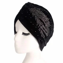 Fjäderbild av sammetskänsla elastisk huva (svart)> Huvudbonader