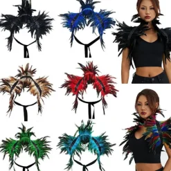 Fjädercape Fjädersjal BLÅ _YF><noscript><img width=