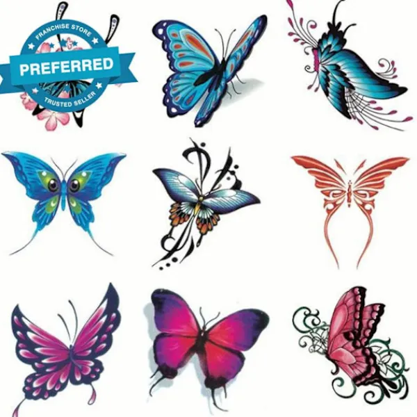 10/fjäril Tatuering Klistermärken Vattentät Kvinnlig Fräsch Färgglad Tredimensionell N7p6> Smink