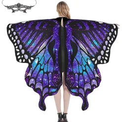 Fjärilsdräkt för kvinnor, Halloween-dräkt kappa med huva, fjärilsvingar för utklädning, karnevaldräkt för kvinnor med ansiktsmask> Tillbehör