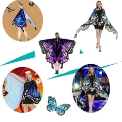 Fjärilsdräkt för kvinnor, Halloween-dräkt kappa med huva, fjärilsvingar för utklädning, karnevaldräkt för kvinnor med ansiktsmask><noscript><img width=