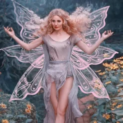 Fjärilsvingar för vuxna och barn, glittrande genomskinliga älvvingar><noscript><img width=