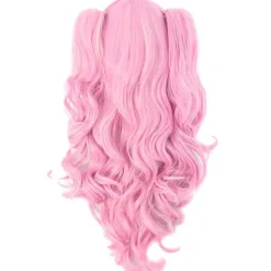 Flerfärgad Lolita Lång Lockig Clip-on Hästsvans Cosplay Peruk (rosa/blond)> Peruker