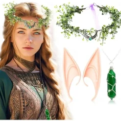 GETIT Floral Medeltida Renässans Huvudsmycke Halsband Öron Hårband Älva Alv Kvinnors Halloweenfest / Kväll Fler Tillbehör> Tillbehör