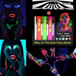 Fluorescerande Kroppsmålningskritor Tvättbara Luminescerande Pigment för Ansikte och Kropp><noscript><img width=
