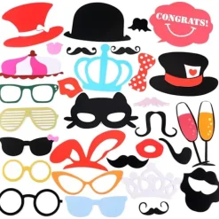 Fotobåsrekvisita, 60 st Maskerad Fotorekvisita Läppar/Glasögon/Slips/C><noscript><img width=