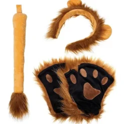 Frcolor Lovely Lion Cosplay Costume Kit Halloween Costume Lion Paw Mittens Ears Headband And Tail Set For Kids And Adults (brown><noscript><img width=
