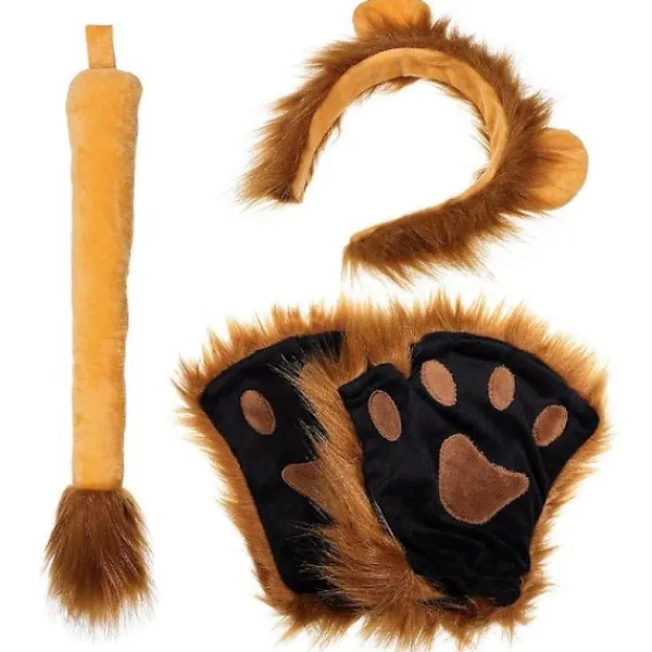 Frcolor Lovely Lion Cosplay Costume Kit Halloween Costume Lion Paw Mittens Ears Headband And Tail Set For Kids And Adults (brown> Tillbehör