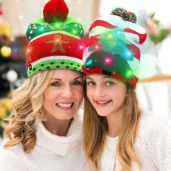 Färgglad LED-stickad ljusjulmössa (Julpepparkaka><noscript><img width=