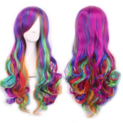Färgglad lång lockig peruk för Halloween-kostym> Peruker