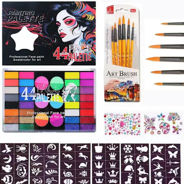 44-färgs Kroppsmålningsset i flera färger, giftfritt> Smink