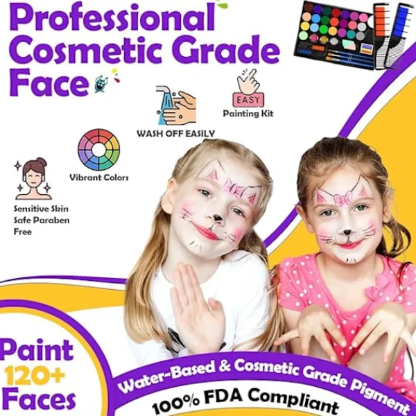 44-färgs Kroppsmålningsset i flera färger, giftfritt> Smink