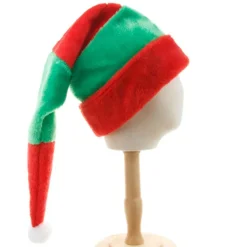 /#/Förlängd röd och grön randig plysch julhatt/#/> Huvudbonader