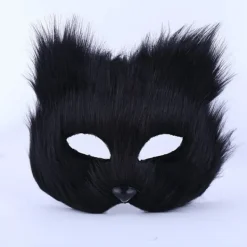 Furry Fox Mask Halloween Cosplay Mask, Party Cat Mask Easter Carnival Cosplay Party (Svart)> Masker