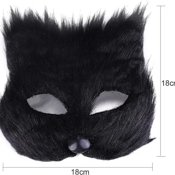 Furry Fox Mask Halloween Cosplay Mask, Party Cat Mask Easter Carnival Cosplay Party (Svart)> Masker
