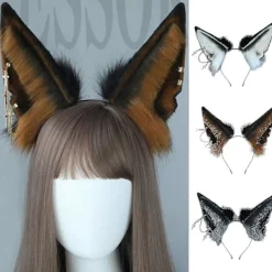 Fuskpäls Hundöron Djur Hårband Vargöron Realistisk Lolita Varg Hårband><noscript><img width=