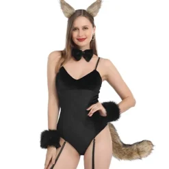 Fuskpäls Katt Räv Varg Luddig Svans och Klämma Öron för Halloween><noscript><img width=