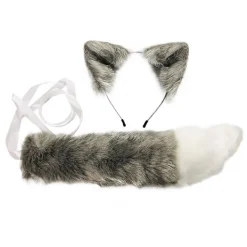 Fuskpäls Kattunge Varg Öron Hårband Lång Svans Set Godisfärg Anime Utklädnad Djur Cosplay Kostym Halloween Fest Rekvisita> Tillbehör