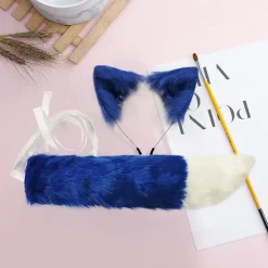 Fuskpäls Kattunge Varg Öron Hårband Lång Svans Set Godisfärg Anime Utklädnad Djur Cosplay Kostym Halloween Fest Rekvisita><noscript><img width=