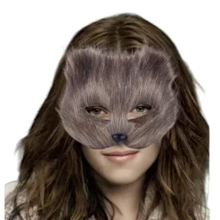 Fuskpäls Rävsvans Kattmask Therian Mask och Svans Halloween Cosplay Party-WELLNGS Grå><noscript><img width=