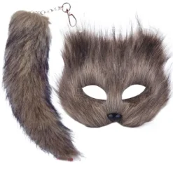 Fuskpäls Rävsvans Kattmask Therian Mask och Svans Halloween Cosplay Party-WELLNGS><noscript><img width=