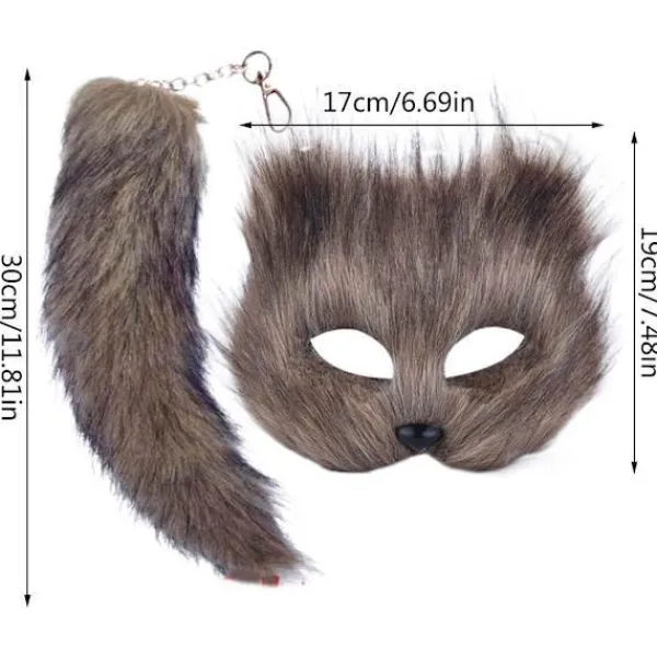 Fuskpäls Rävsvans Kattmask Therian Mask och Svans Halloween Cosplay Party-WELLNGS Svart> Tillbehör