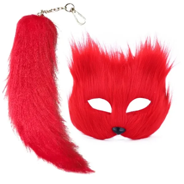 Fuskpäls Rävsvans Kattmask Therian Mask och Svans Halloween Cosplay Party-WELLNGS Svart> Tillbehör