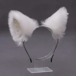 Fuskpälsräv kattöron pannband hårbåge hårband djuröron cosplay festdräkt öron huvudbonader (Vit)> Huvudbonader