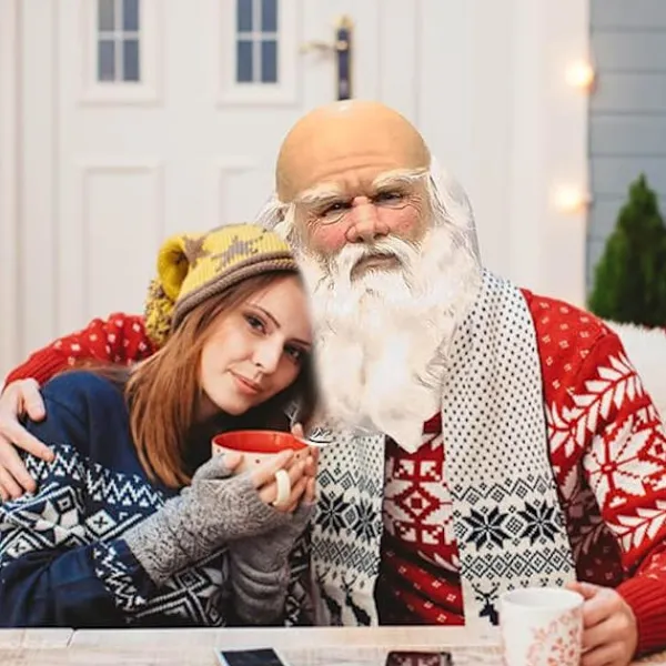 Gamla Män Masker, Jultomte Latex Mask med Vitt Skägg, Vuxen Jultomte Skägg Peruk Hatt Set för Cosplay Kostym Julfest Karneval> Masker