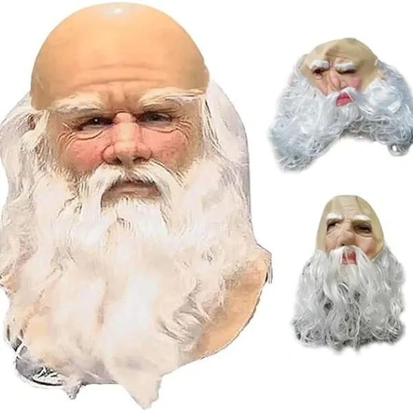Gamla Män Masker, Jultomte Latex Mask med Vitt Skägg, Vuxen Jultomte Skägg Peruk Hatt Set för Cosplay Kostym Julfest Karneval> Masker