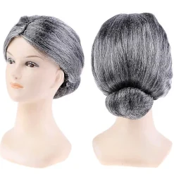 YIXI Gammal dam Mormor Mormor Grå Peruk Bun Hår Mormor Maskeraddräkt><noscript><img width=