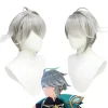 Genshin Impact Al Haitham Cosplay Peruk Kort Grå Vit Peruk Anim> Peruker