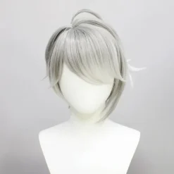 Genshin Impact Al Haitham Cosplay Peruk Kort Grå Vit Peruk Anim> Peruker