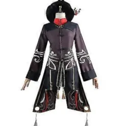 Genshin Impact Hu Tao Cosplay Kostym Outfit Spel Nationell Stil Lång Svans Tofsar Klänning Byxor Uniform Set Halloween -NMAOV( 2XL)> Dräkter