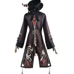 Genshin Impact Hu Tao Cosplay Kostym Outfit Spel Nationell Stil Lång Svans Tofsar Klänning Byxor Uniform Set Halloween -NMAOV( 2XL)><noscript><img width=