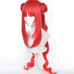 Genshin Impact NiLou BREEZE OF SABAA Peruk Anime Kostym Långt Rött Vågig Hår med Bun och Fläta Hästsvans för Kvinnor Halloween Familjefest><noscript><img width=